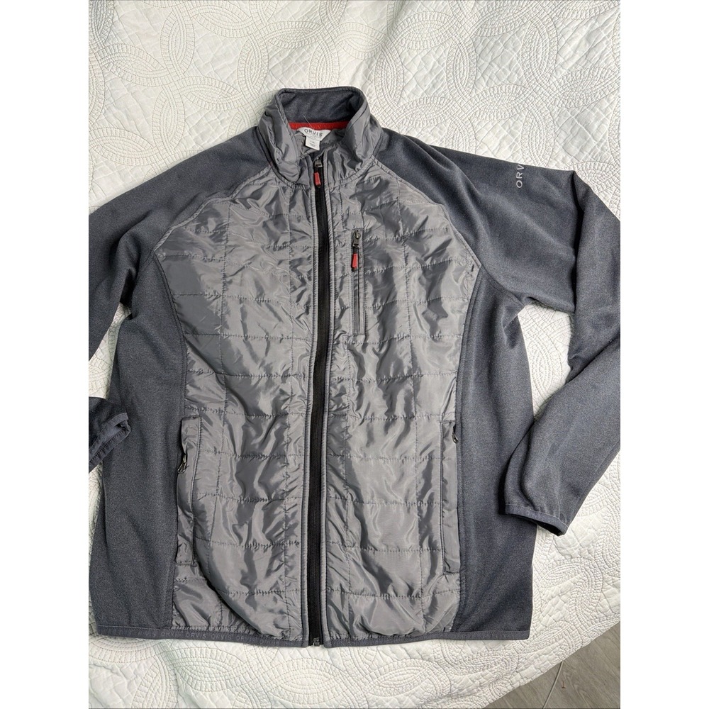 Orvis Gray Quilted Hybrid Jacket Fleece Sleeves Full Zip Men's Large